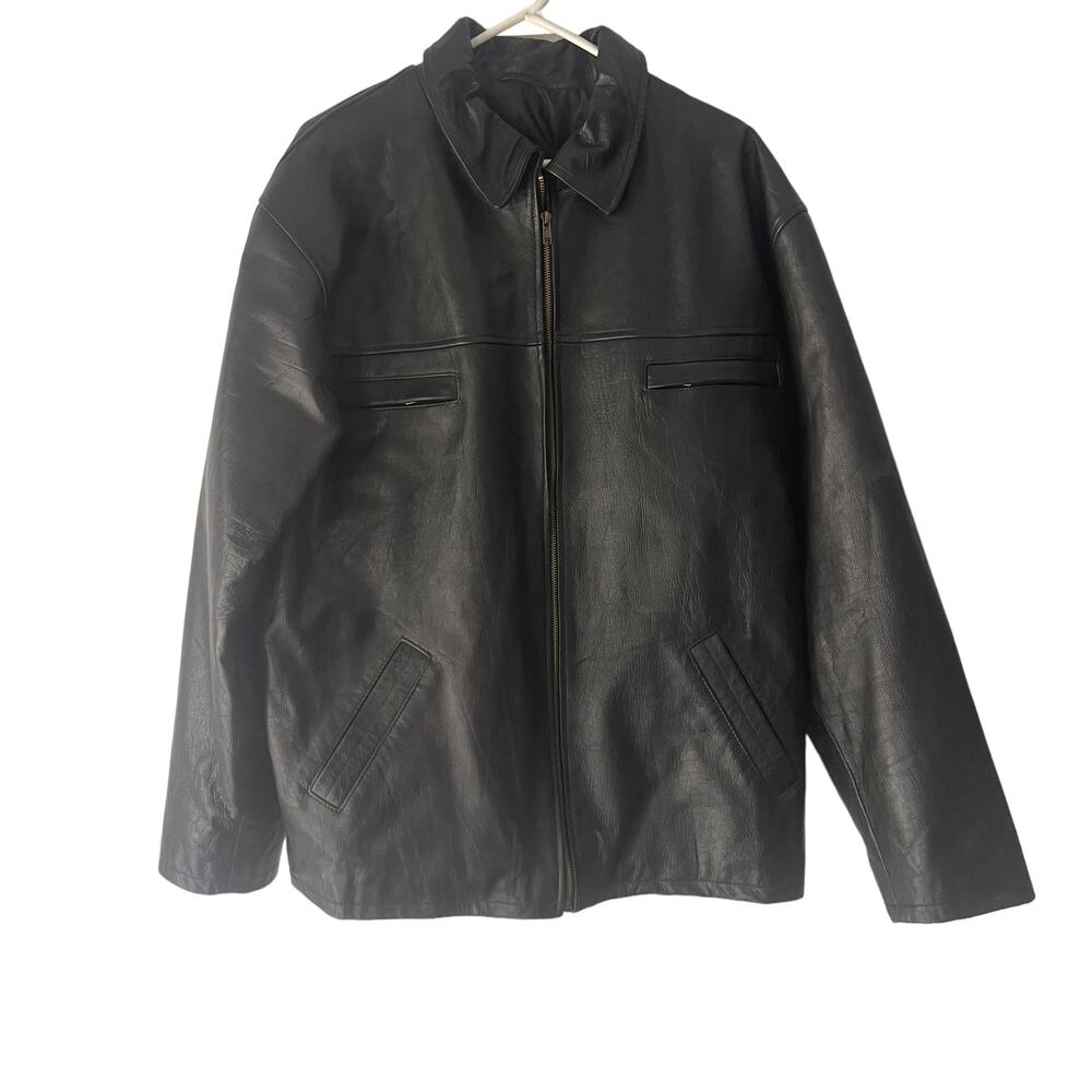 Men's Vintage 90s Size XL Black 100% Leather Grunge Moto‎ Jacket